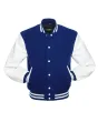 Royal Blue Wool and White Cowhide Leather American Varsity Jacket - Front View