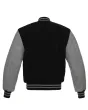 Slate Grey Classic Wool Varsity Jacket: Back view displaying the slate grey shade and detailed embroidery, providing a stylish look at the jacket's design from behind.