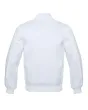 Snowy White Satin Bomber Jacket: Back view displaying the snowy white satin fabric, providing a glimpse of the jacket's design and detailing from behind.