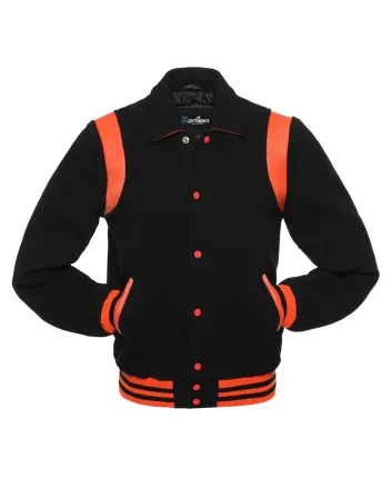 Black Retro Varsity Jacket with Orange Shoulder Inserts