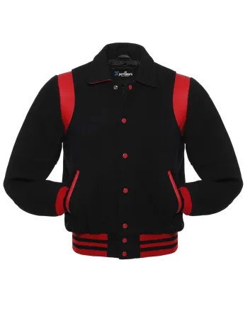 Black Retro Varsity Jacket with Red Shoulder Inserts