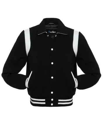 Black Retro Varsity Jacket with White Shoulder Inserts
