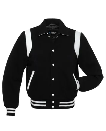 Black Retro Varsity Jacket with White Shoulder Inserts