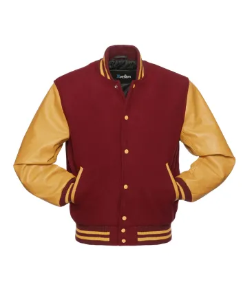 Cardinal Wool Body American Varsity Jacket with Gold Leather Sleeves