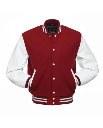 Cardinal Wool Body American Varsity Jacket with White Leather Sleeves