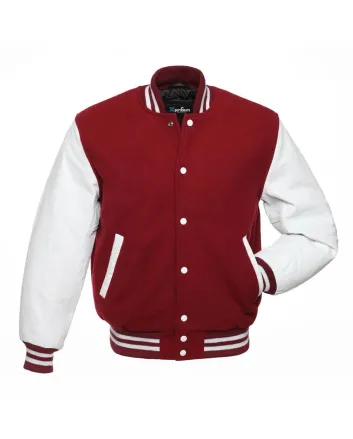 Cardinal Wool Body American Varsity Jacket with White Leather Sleeves