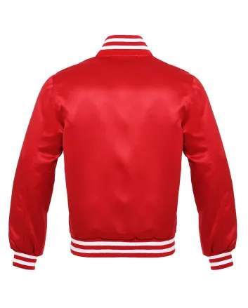 Crimson Red Striped Satin Bomber Jacket