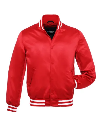 Crimson Red Striped Satin Bomber Jacket