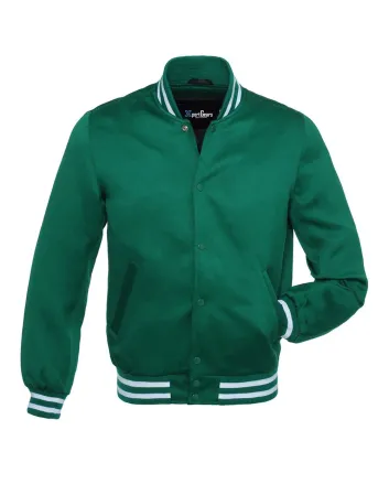 Forest Green Striped Satin Bomber Jacket