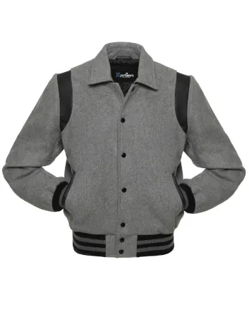Grey Retro Varsity Jacket with Black Shoulder Inserts