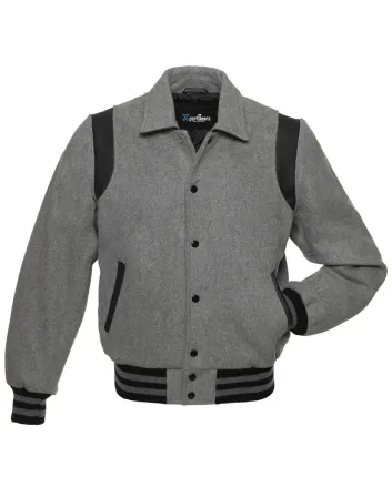 Grey Retro Varsity Jacket with Black Shoulder Inserts