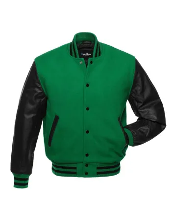 Kelly Green Wool and Black Cowhide Leather American Varsity Jacket