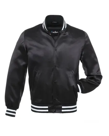 Midnight Monochrome Satin Bomber Jacket