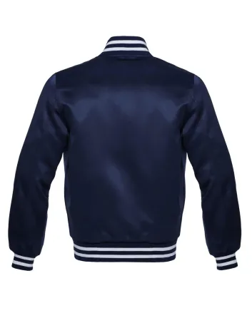 Nautical Navy Blue Striped Satin Bomber Jacket