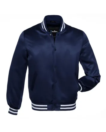 Nautical Navy Blue Striped Satin Bomber Jacket