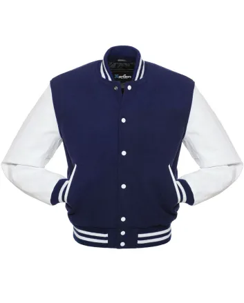 Navy Blue Wool and Cowhide Leather American Varsity Jacket