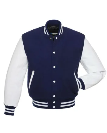 Navy Blue Wool and Cowhide Leather American Varsity Jacket