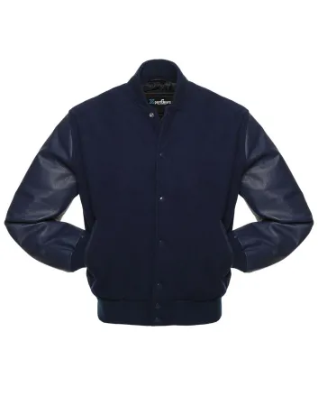 Navy Blue Wool and Navy Blue Cowhide Leather American Varsity Jacket