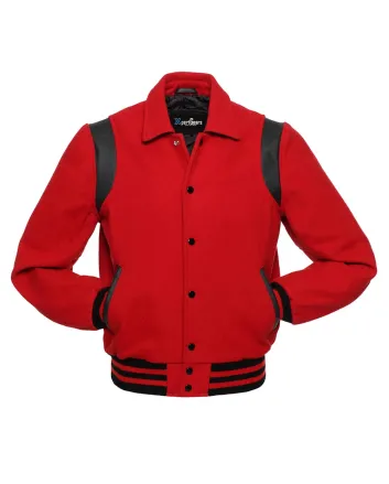 Red Retro Varsity Jacket with Black Shoulder Inserts
