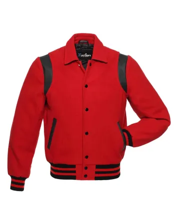 Red Retro Varsity Jacket with Black Shoulder Inserts