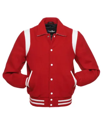 Red Retro Varsity Jacket with White Shoulder Inserts