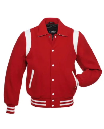 Red Retro Varsity Jacket with White Shoulder Inserts