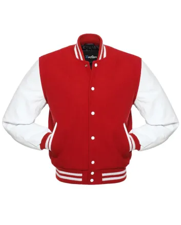 Red Wool and White Cowhide Leather American Varsity Jacket
