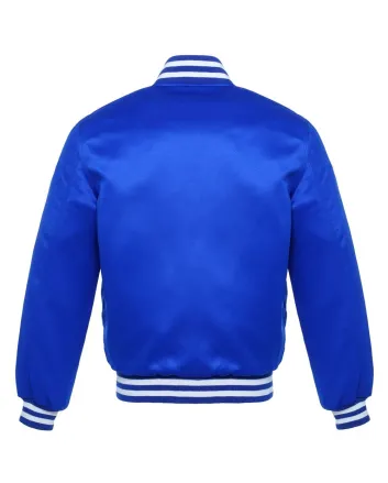 Regal Blue Striped Satin Bomber Jacket