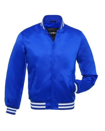 Regal Blue Striped Satin Bomber Jacket