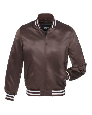 Rich Brown Striped Satin Bomber Jacket
