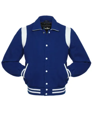 Royal Blue Retro Varsity Jacket with White Shoulder Inserts