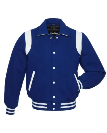 Royal Blue Retro Varsity Jacket with White Shoulder Inserts
