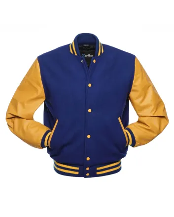 Royal Blue Wool and Gold Cowhide Leather American Varsity Jacket