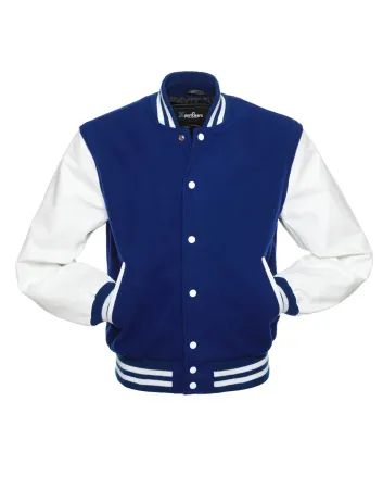 Royal Blue Wool and White Cowhide Leather American Varsity Jacket
