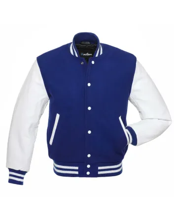 Royal Blue Wool and White Cowhide Leather American Varsity Jacket