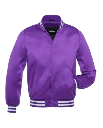 Royal Purple Striped Satin Bomber Jacket
