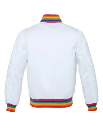 Snowy Rainbow Satin Bomber Jacket