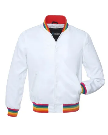 Snowy Rainbow Satin Bomber Jacket