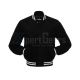 The classic varsity jacket with two lines of White knit is made of black wool