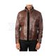 Brown cowhide leather biker jacket front view