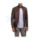 Brown cowhide leather biker jacket front view