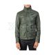 Olive green sheepskin leather bomber jacket front view