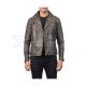Distressed brown cowhide leather biker jacket front view