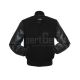 Black Wool American Varsity Jacket with Black Vinyl Sleeves - Front View