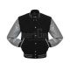 Black Wool American Varsity Jacket with Grey Vinyl Sleeves - Front View