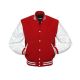 Red Wool Varsity Jacket with White Vinyl Sleeves - Front View