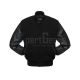 Black Wool & Cowhide Leather American Varsity Jacket - Front View