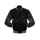 Black Wool Body American Varsity Jacket with Black Leather Sleeves - Front View