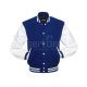 Royal Blue Wool and White Cowhide Leather American Varsity Jacket - Front View
