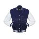 Navy Blue Wool and Cowhide Leather American Varsity Jacket - Front View